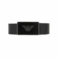 Emporio Armani Ceinture R Tongue Cuir - Boucle Siglée Noir