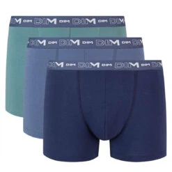 DIM Pack De 3 Boxers Coton Stretch - Ceinture Siglée Bleu / Vert
