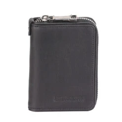 Porte-cartes Et Monnaies Zippée En Cuir Noir