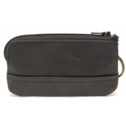 Porte-Monnaie Zippé Chaine Porte-Clés - Cuir De Vachette Noir