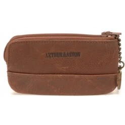 Porte-Monnaie Zippé Chaine Porte-Clés - Cuir De Vachette Marron