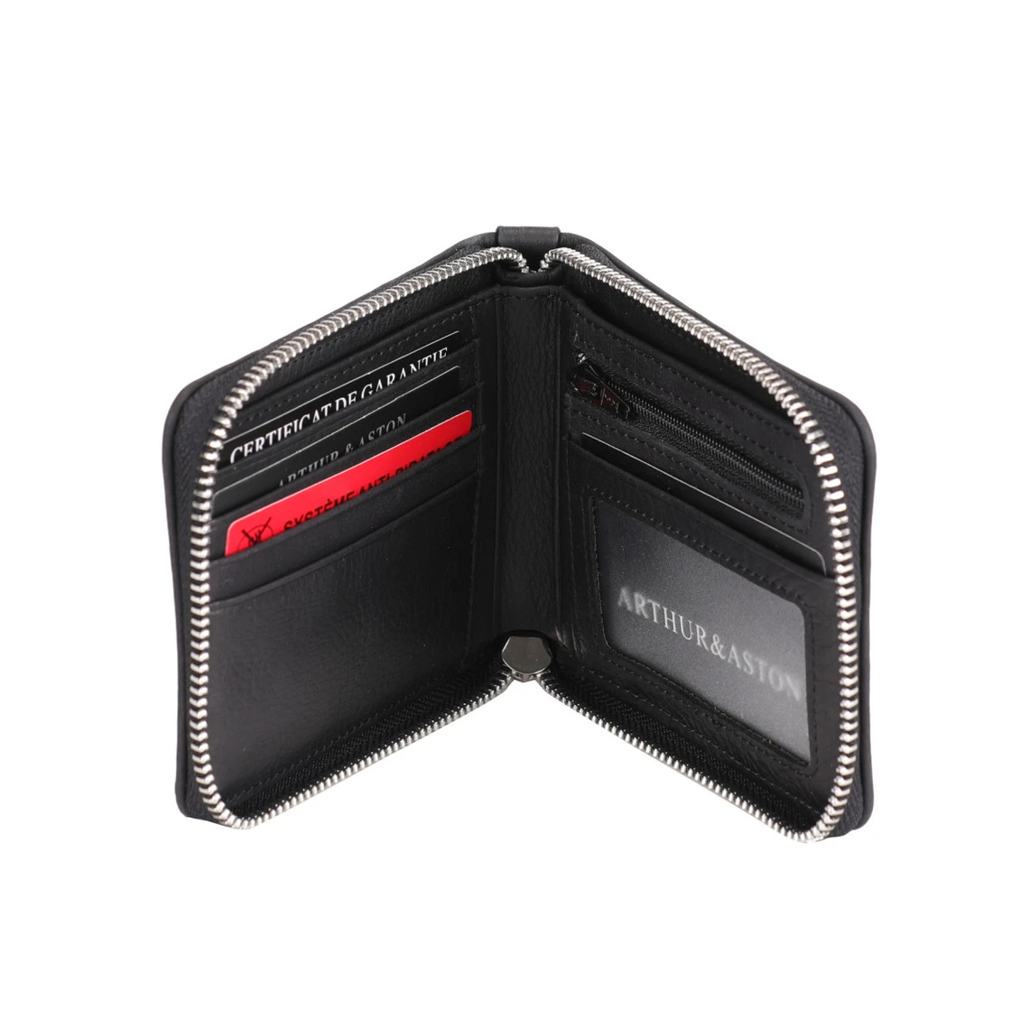 Portefeuille Zippé En Cuir Noir 4 Portefeuille Zippé En Cuir Noir – Image 2