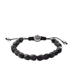 Bracelet Diesel Bijoux DX1134040 - Bracelet Nylon Perles D'Agate Noires Chromé Homme