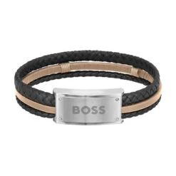 Bracelet Homme Hugo Boss Bijoux Galen - 1580423 Acier, Cuir Marron, Noir