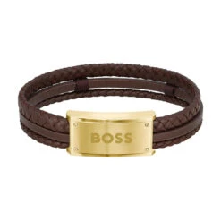 Bracelet Homme Hugo Boss Bijoux Galen - 1580424 Acier, Cuir Marron, Doré