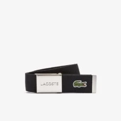 Lacoste Ceinture Homme En Toile Tissé Noir - Édition Made In France