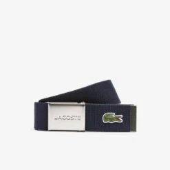 Lacoste Ceinture Homme En Toile Bleu Marine Tissé - Édition Made In France