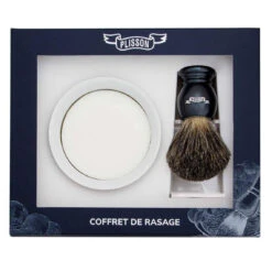 COFFRET DE RASAGE GRIS NACRE - Bol, Savon, Blaireau & Stand