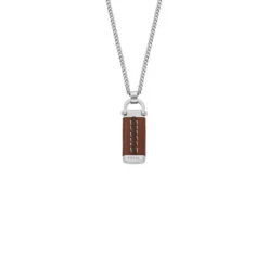 Collier Homme Fossil Bijoux D Link - JF04399040 Acier, Cuir Argent