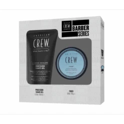 American Crew Coffret Barber Series Gel De Rasage Précision Soin Barbe Homme 150 Ml + Cire Cheveux Homme FIBER Fixation Forte 85 G