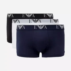 Lot De 3 Boxers En Coton Stretch Emporio Armani - Blanc / Noir / Bleu