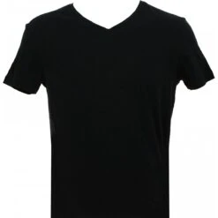 T-SHIRT HERO COL V COTON - LOGO DISCRET Noir
