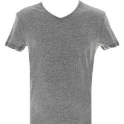 T-SHIRT HERO COL V COTON - LOGO DISCRET Gris