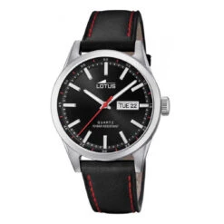 Montre Lotus L18671-4 - CLASSIQUE Dateur Boîtier Acier Argenté Bracelet Cuir Noir Homme