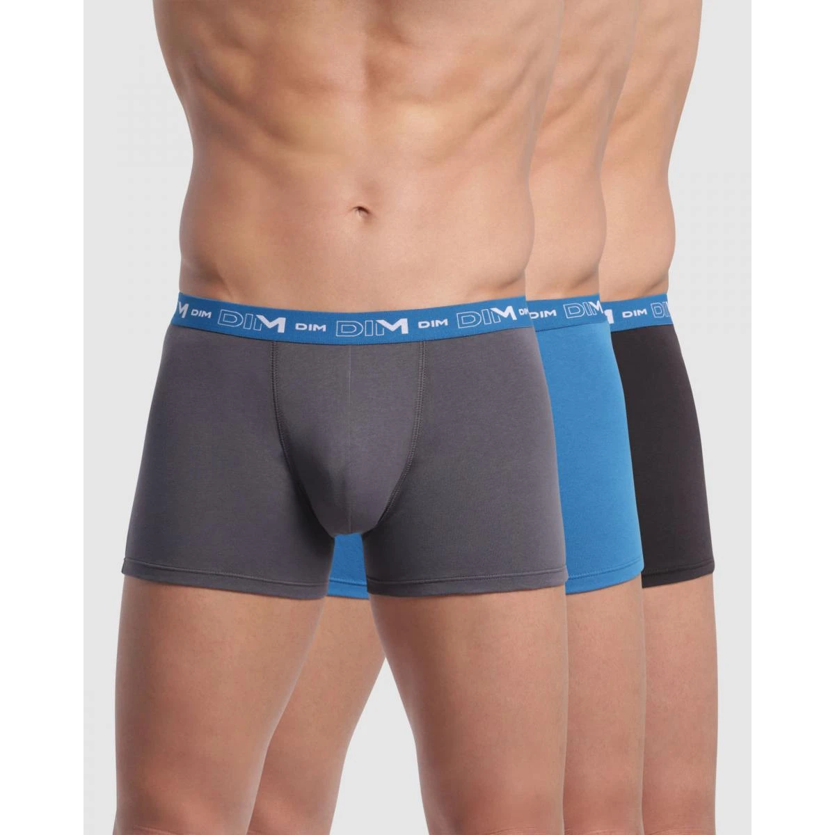 DIM Pack De 3 Boxers Homme Ceinture élastique Gris/bleu/noir 3 DIM Pack De 3 Boxers Homme Ceinture élastique Gris/bleu/noir