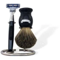 Set De Rasage 3 Pièces Bleu Ardoise - Rasoir Mach 3, Blaireau, Stand