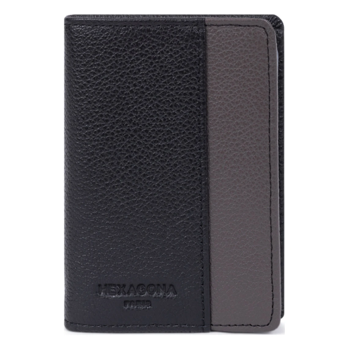 Hexagona Porte-cartes - 1 Volet - Stop RFID - Cuir De Vachette - Noir/Taupe - Duo 3 Hexagona Porte-cartes - 1 Volet - Stop RFID - Cuir De Vachette - Noir/Taupe - Duo