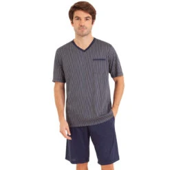 Pyjama Court Col V Homme Mercerisé