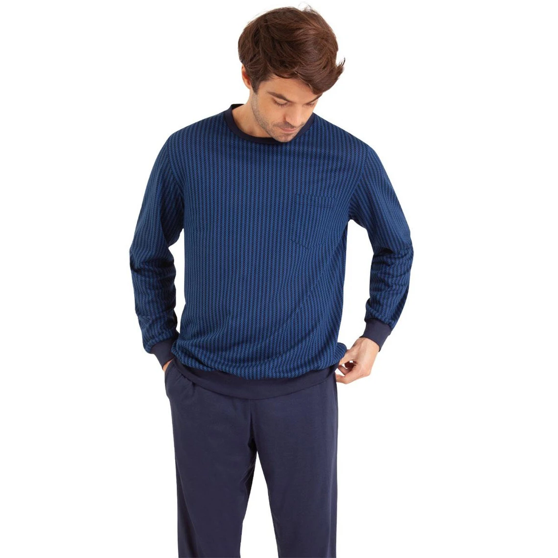 Pyjama Long Col Rond Homme Mercerisé 3 Pyjama Long Col Rond Homme Mercerisé