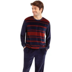Pyjama Long Col Rond Homme Velours