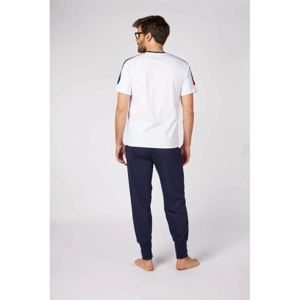 Pyjama Long Homme En Coton - Blanc - Bleu Marine - Rouge / Bleu Marine Uni 4 Pyjama Long Homme En Coton - Blanc - Bleu Marine - Rouge / Bleu Marine Uni – Image 2