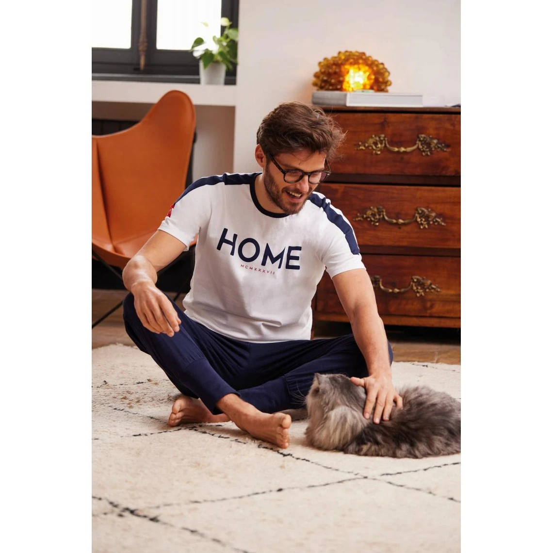 Pyjama Long Homme En Coton - Blanc - Bleu Marine - Rouge / Bleu Marine Uni 6 Pyjama Long Homme En Coton - Blanc - Bleu Marine - Rouge / Bleu Marine Uni – Image 4