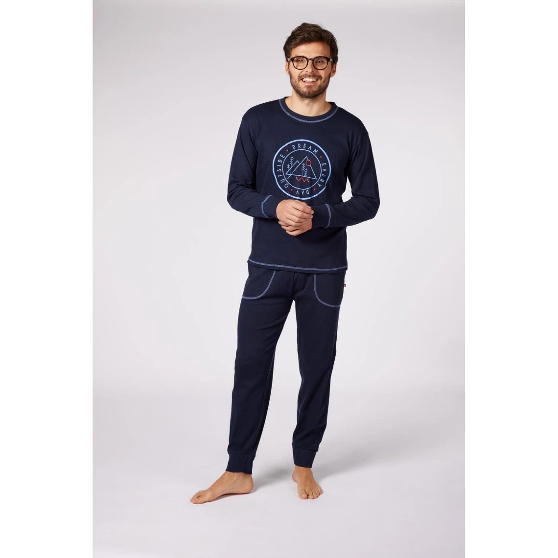 Pyjama Long Homme Bleu Marine Imprimé/ Bleu Marine 3 Pyjama Long Homme Bleu Marine Imprimé/ Bleu Marine