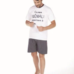 Pyjama Pour Homme En Coton Blanc/marine