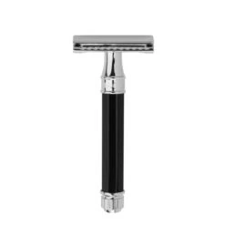 Rasoir De Sûreté à Double Tranchant Avec Manche Octogonal Imitation Ébène Chromé Et Lame Plume