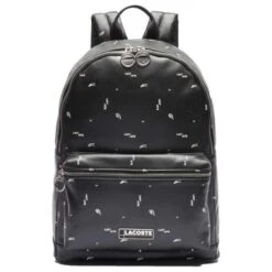 Sac à Dos Homme En Toile Enduite Imprimé Noir LACOSTE