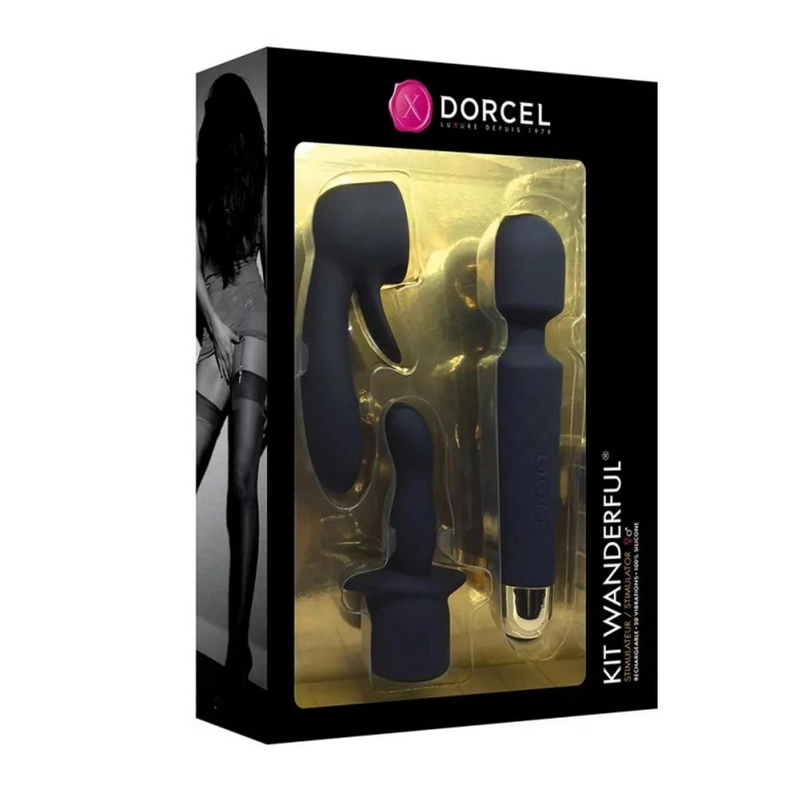 Stimulateur/Wand Avec Embouts Interchangeables Kit Wanderful - Noir Dorcel 3 Stimulateur/Wand Avec Embouts Interchangeables Kit Wanderful - Noir Dorcel
