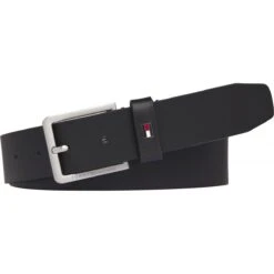 Ceinture Homme Tommy Hilfiger Logoté Boucle Argenté Cuir Noir